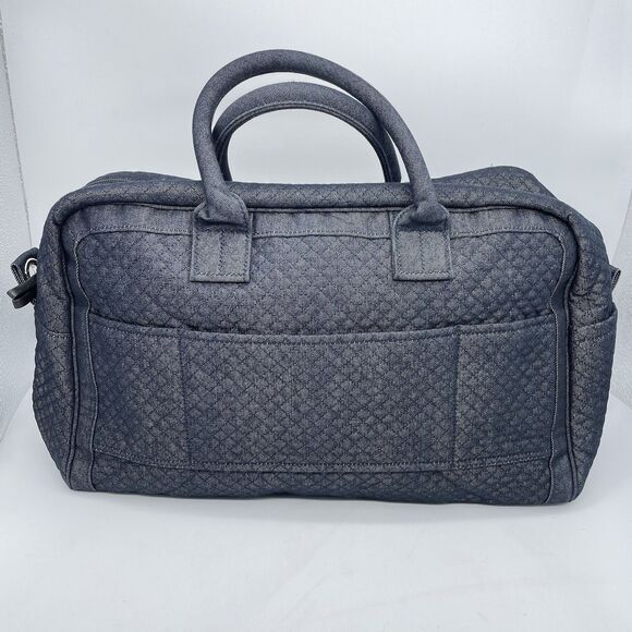 Vera Bradley Iconic Weekender Travel Bag Black Blue Quilted Denim 16x10x7 - Picture 3 of 12